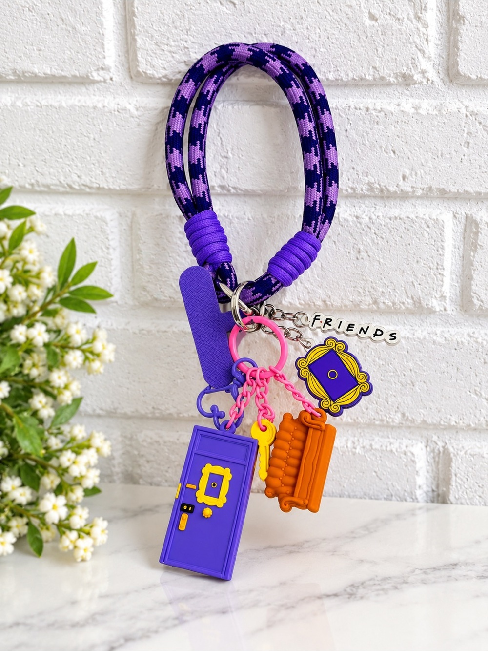 Friends TV Show Inspired Charm Wristlet Keychain Phone Strap Purple